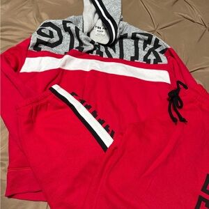 PINK Victoria's Secret Red and Gray Track Pants